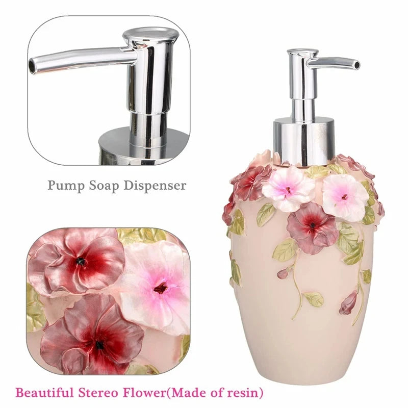 Dispenser de sabão recarregável com bomba 3D – Flor de jardim – Garrafa de resina para sabonete ou desinfetante – Design clássico para cozinha e banheiro