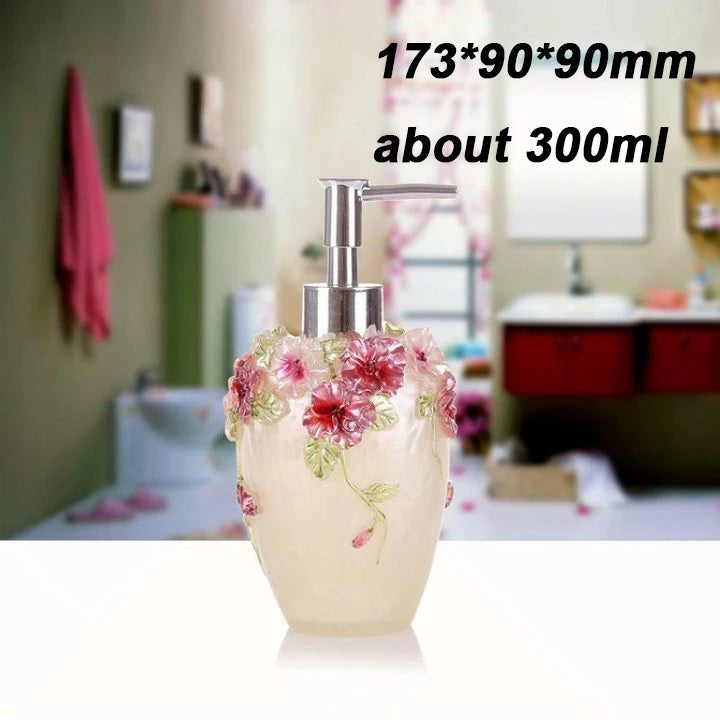 Dispenser de sabão recarregável com bomba 3D – Flor de jardim – Garrafa de resina para sabonete ou desinfetante – Design clássico para cozinha e banheiro