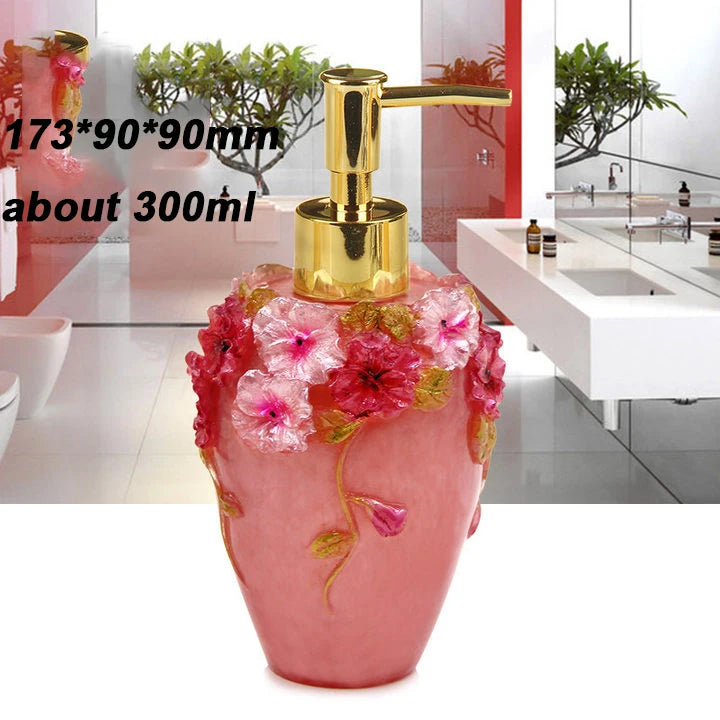 Dispenser de sabão recarregável com bomba 3D – Flor de jardim – Garrafa de resina para sabonete ou desinfetante – Design clássico para cozinha e banheiro
