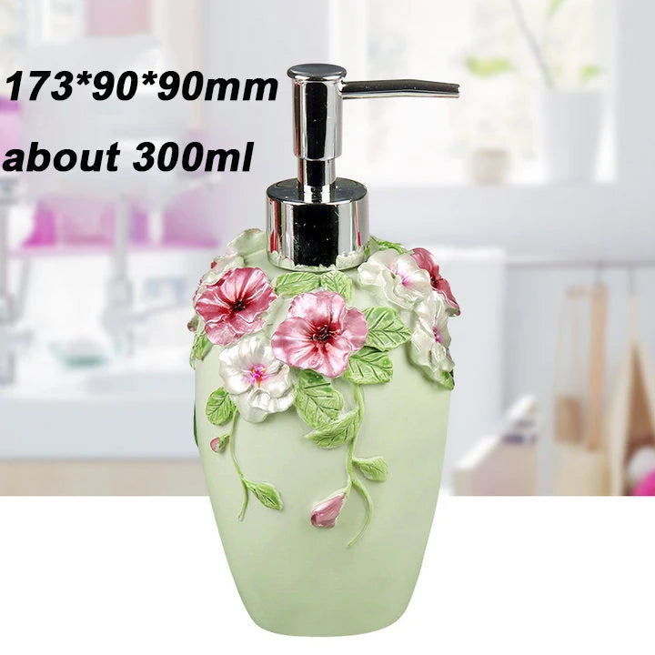 Dispenser de sabão recarregável com bomba 3D – Flor de jardim – Garrafa de resina para sabonete ou desinfetante – Design clássico para cozinha e banheiro