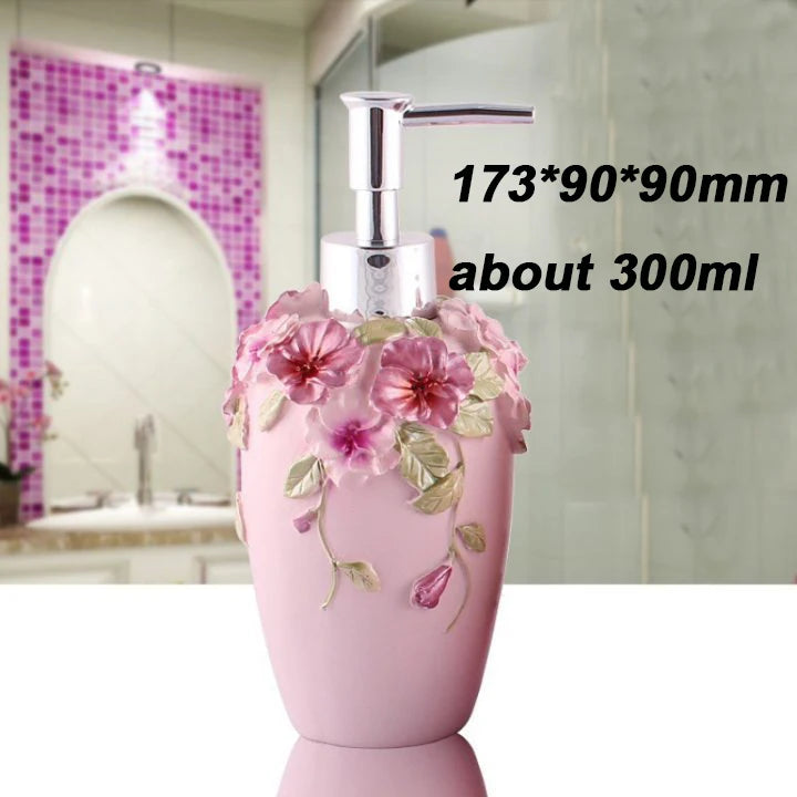 Dispenser de sabão recarregável com bomba 3D – Flor de jardim – Garrafa de resina para sabonete ou desinfetante – Design clássico para cozinha e banheiro