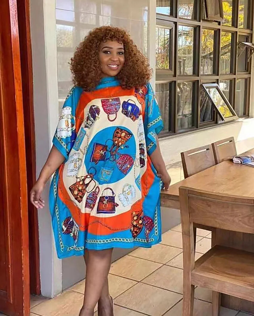 Vestido Maxi Batwing solto para mulheres, vestidos estampados, vestido de festa elegante, Batwing Design, verão e outono, moda, 2021