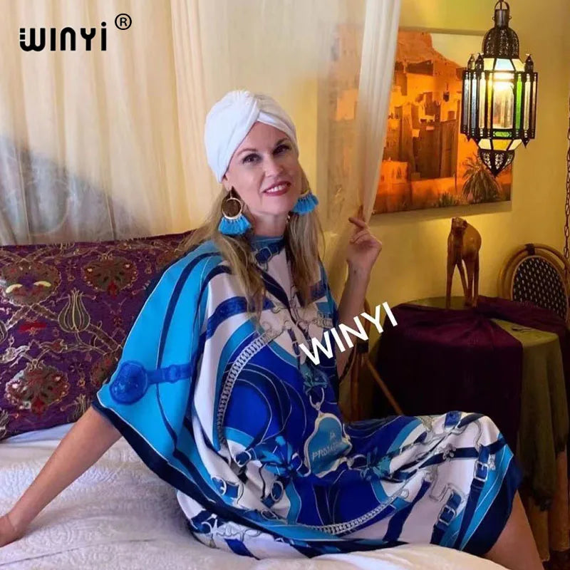 Vestido Maxi Batwing solto para mulheres, vestidos estampados, vestido de festa elegante, Batwing Design, verão e outono, moda, 2021