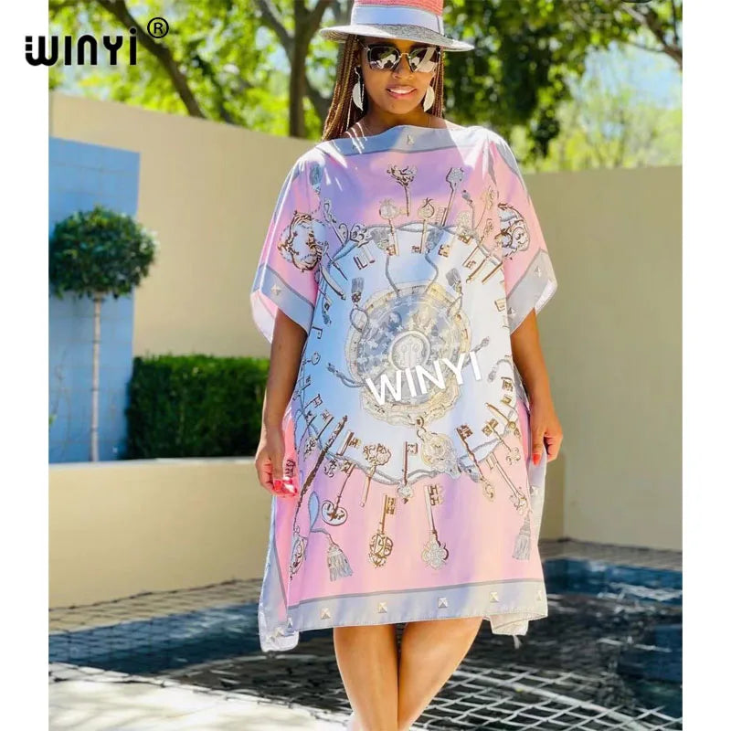 Vestido Maxi Batwing solto para mulheres, vestidos estampados, vestido de festa elegante, Batwing Design, verão e outono, moda, 2021