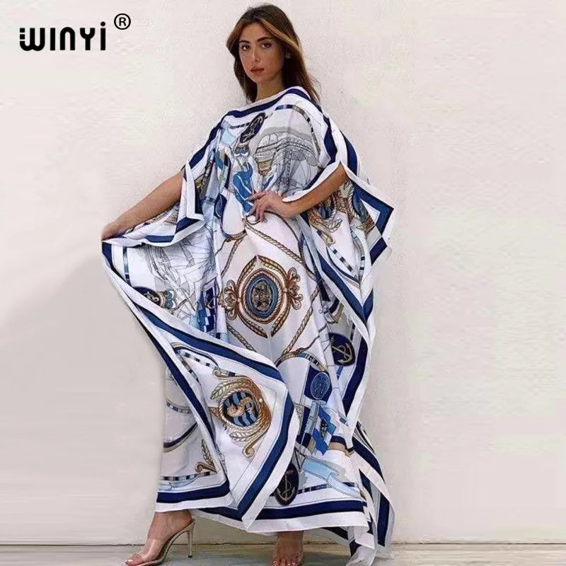 Vestidos impressos para as mulheres 2021 design de moda solto vestido batwing maxi longo femme vestidos de verão outono festa elegante vestido