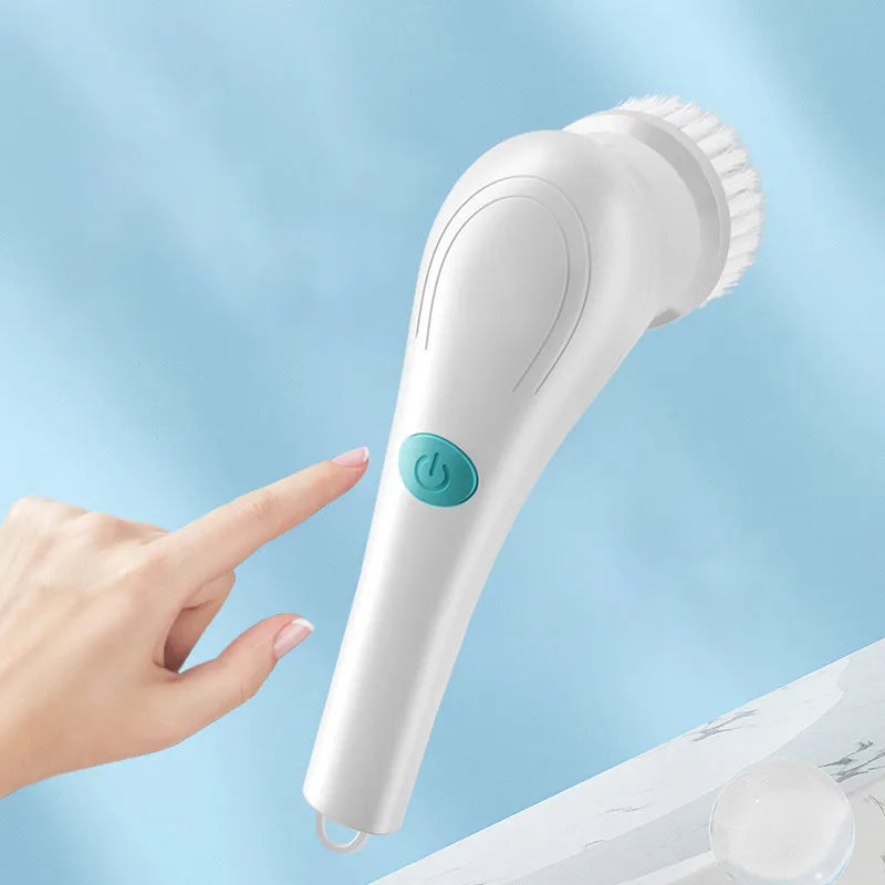 Escova de limpeza multifuncional branca – 5 cabeças intercambiáveis – Escova elétrica para casa, cozinha e banheiro