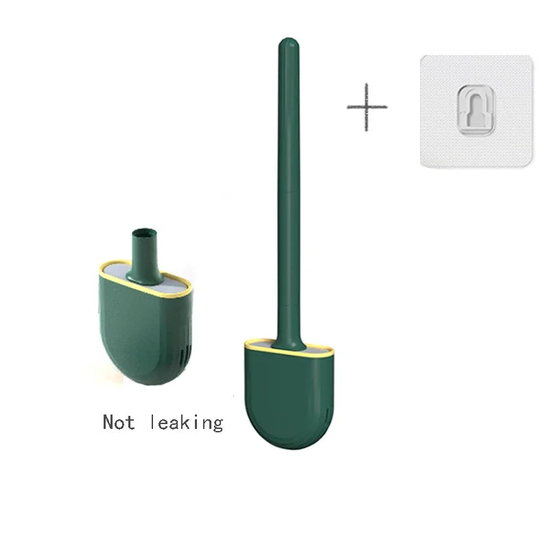 Escova de banheiro de silicone suspensa – Cabo longo e flexível – Escova de limpeza com suporte de secagem rápida – Acessório prático para banheiro