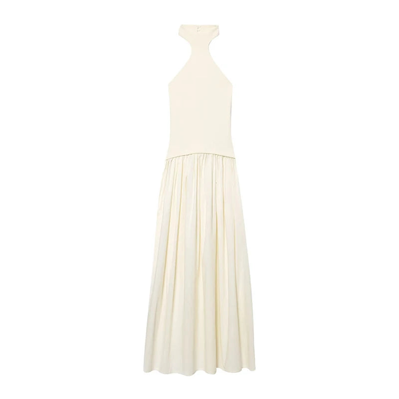 Vestido feminino novo verão 2025 branco halterneck painéis vestido sexy fora do ombro design elegante temperamento personalidade
