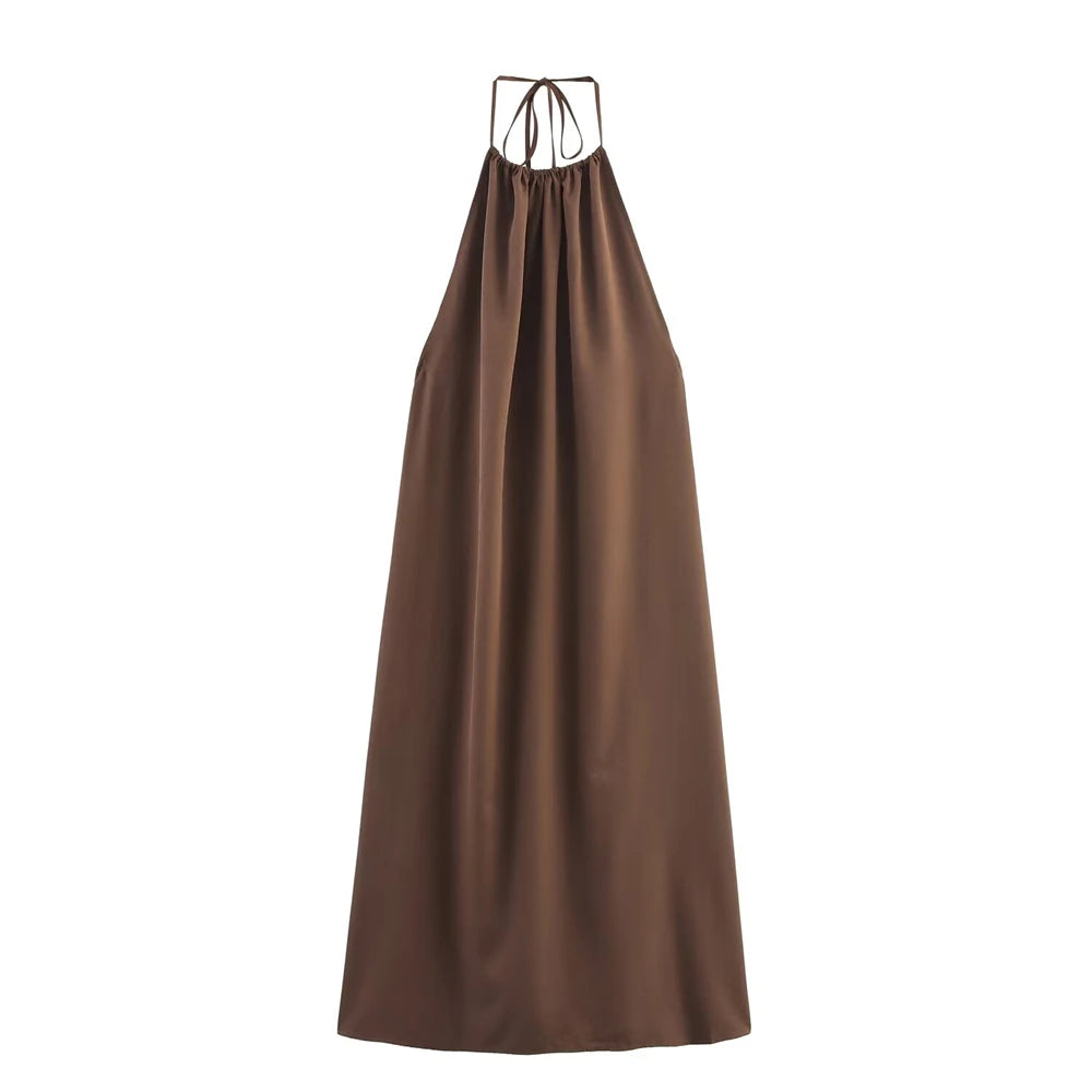 Vestido feminino 2025 nova moda verão vermelho halterneck sem costas vestidos para mulheres elegante chique senhoras vestido