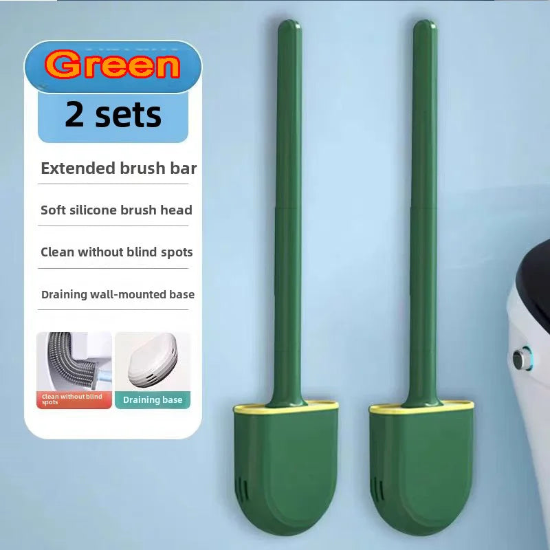 Escova de banheiro de silicone suspensa – Cabo longo e flexível – Escova de limpeza com suporte de secagem rápida – Acessório prático para banheiro