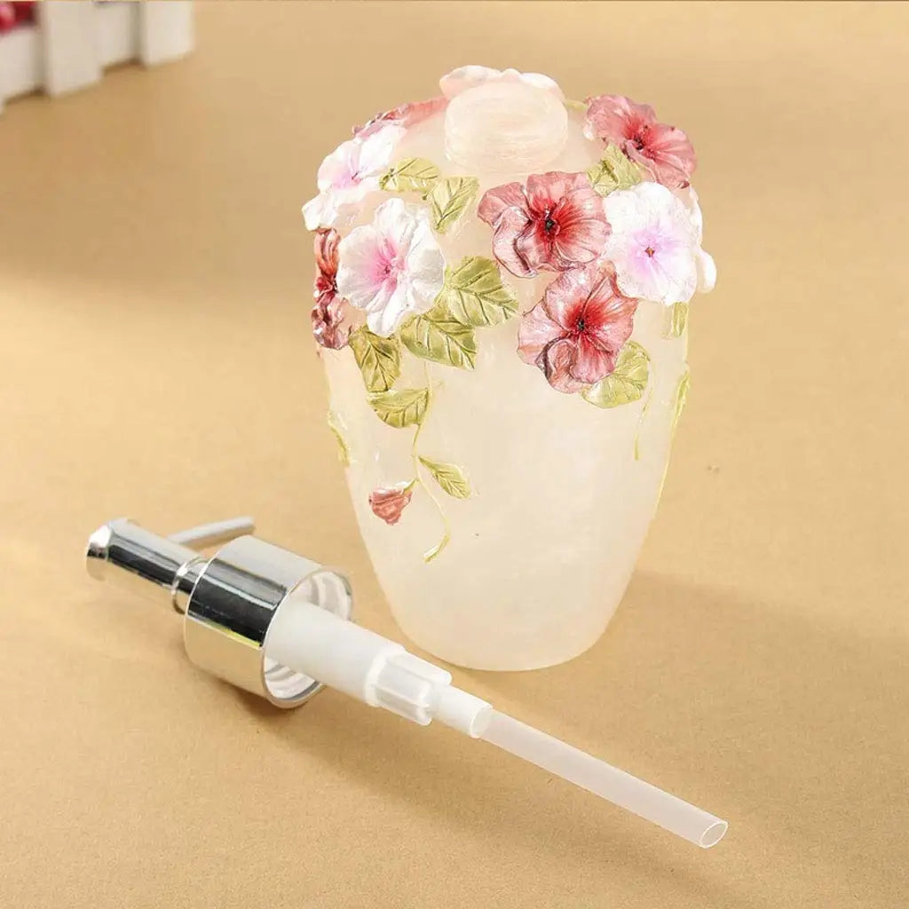 Dispenser de sabão recarregável com bomba 3D – Flor de jardim – Garrafa de resina para sabonete ou desinfetante – Design clássico para cozinha e banheiro