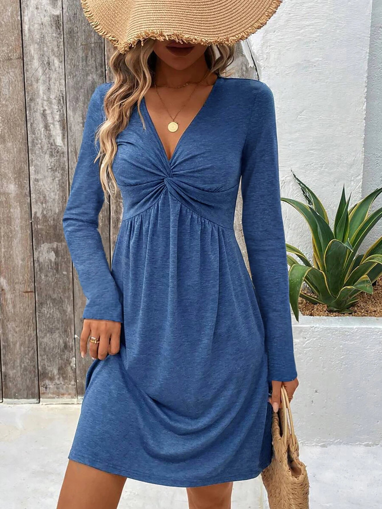 Vestido feminino frente Puff manga Bodycon, Vestidos Twist, Mulheres