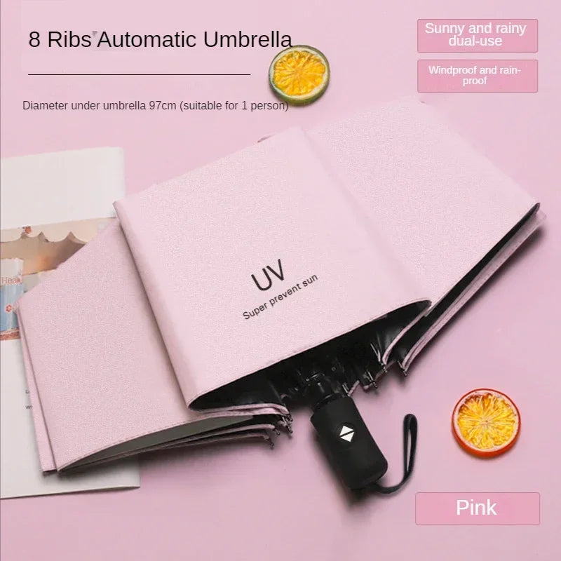 Guarda-chuva automático dobrável mini – Proteção UV, resistente à chuva e ao sol – Portátil, leve e à prova de vento – Estilo moderno para mulheres, homens e crianças