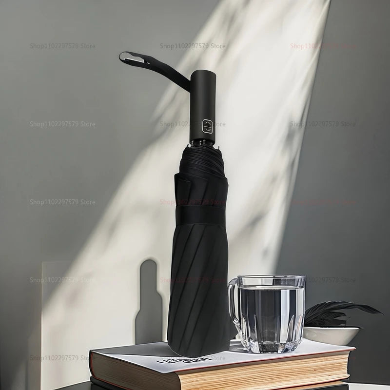 2025 Novo guarda-chuva automático dobrável – À prova de vento e chuva, com proteção solar UV – Estrutura em fibra de vidro resistente – Compacto e ideal para viagens