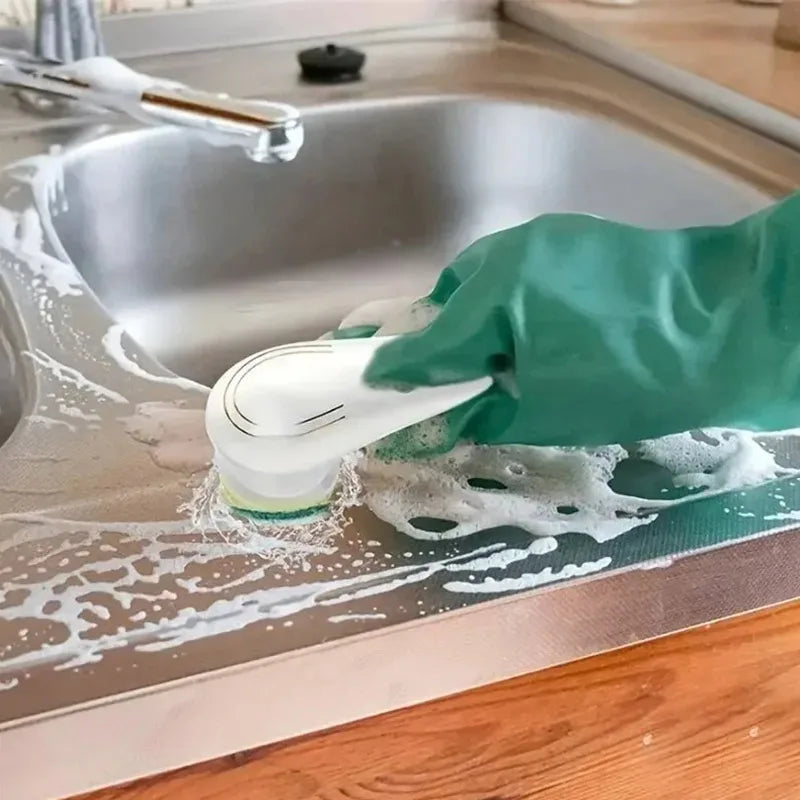 Escova de limpeza multifuncional branca – 5 cabeças intercambiáveis – Escova elétrica para casa, cozinha e banheiro