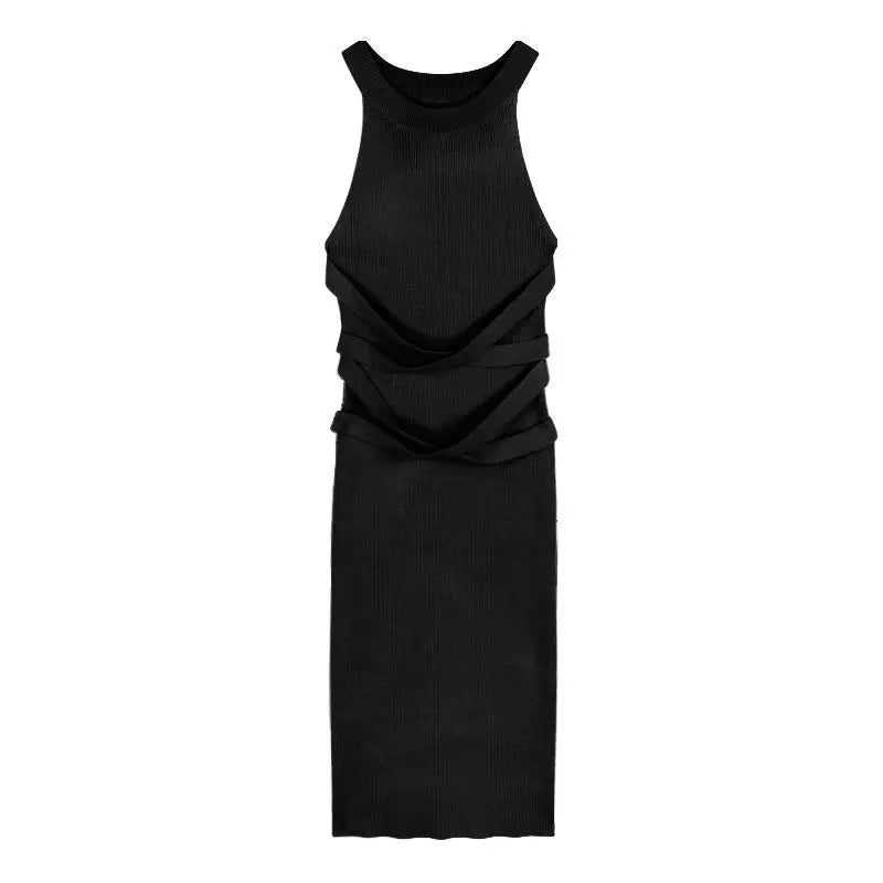 Vestido magro texturizado sem mangas para mulheres, vestidos sexy elegantes, moda verão casual, PTKPCC, novo