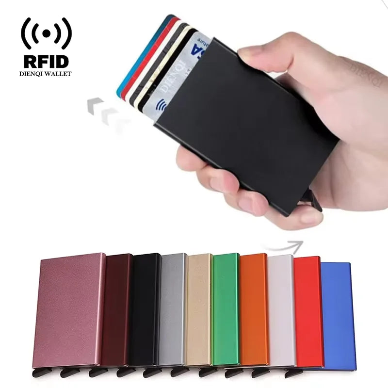 Rfid carteira inteligente titular do cartão de metal fino homens mulheres carteiras pop up minimalista carteira pequena bolsa preta valete walets para homem