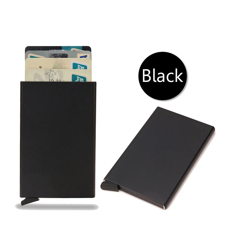 Rfid carteira inteligente titular do cartão de metal fino homens mulheres carteiras pop up minimalista carteira pequena bolsa preta valete walets para homem