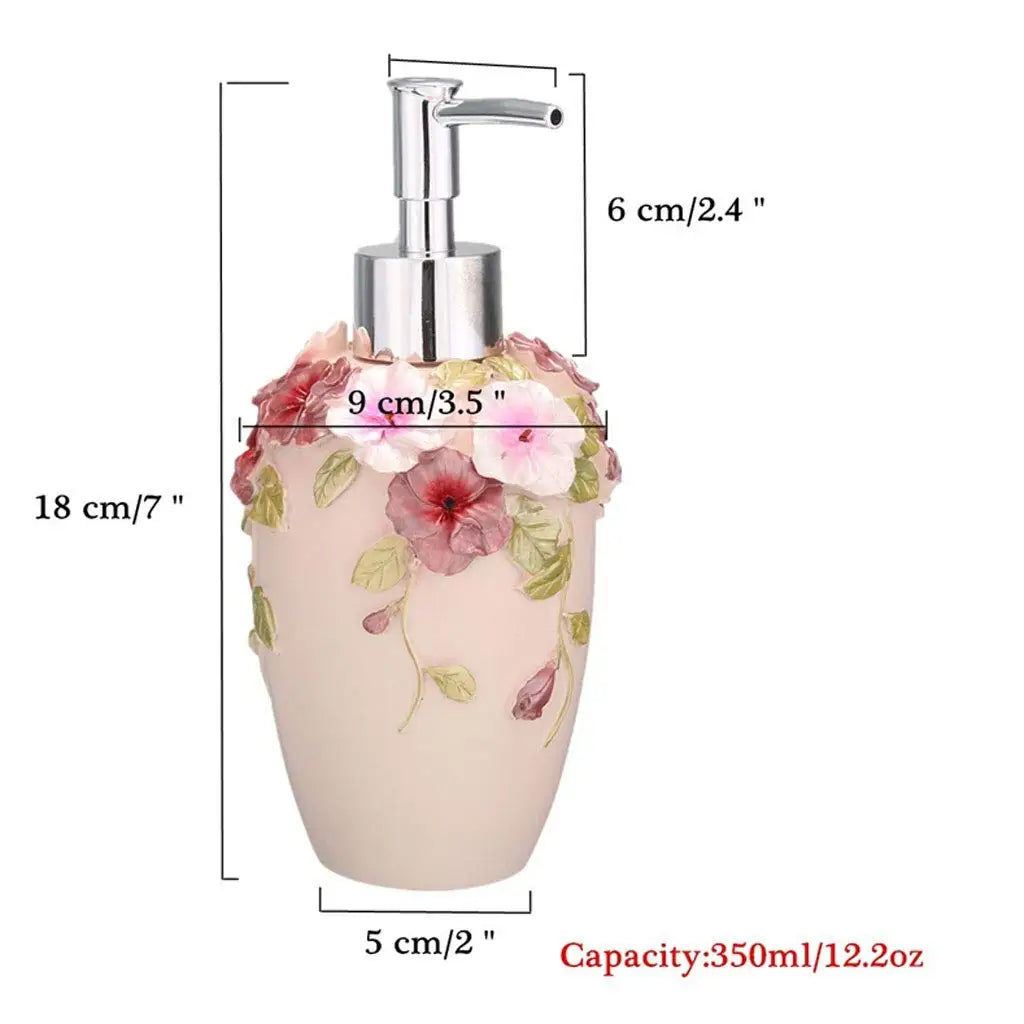 Dispenser de sabão recarregável com bomba 3D – Flor de jardim – Garrafa de resina para sabonete ou desinfetante – Design clássico para cozinha e banheiro