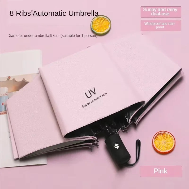 Guarda-chuva automático dobrável mini – Proteção UV, resistente à chuva e ao sol – Portátil, leve e à prova de vento – Estilo moderno para mulheres, homens e crianças