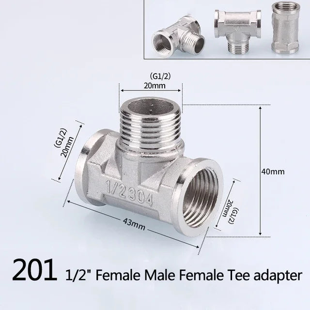1/2 3/4 bsp rosca macho fêmea tipo t reduzindo cotovelo de aço inoxidável adaptador de junta tampa plug acoplador acessórios de encanamento