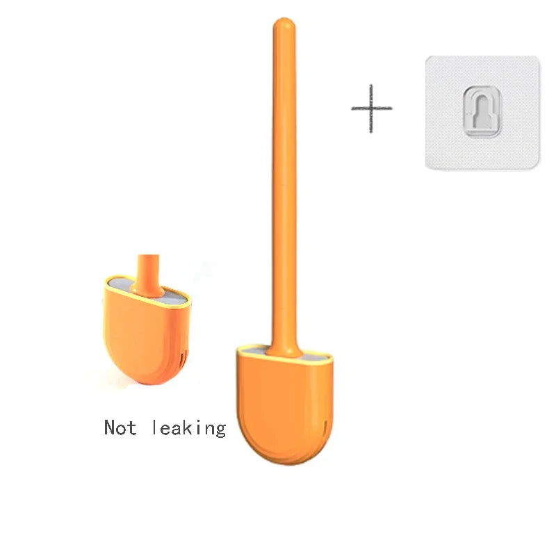 Escova de banheiro de silicone suspensa – Cabo longo e flexível – Escova de limpeza com suporte de secagem rápida – Acessório prático para banheiro