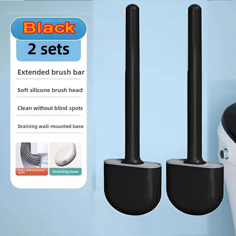 Escova de banheiro de silicone suspensa – Cabo longo e flexível – Escova de limpeza com suporte de secagem rápida – Acessório prático para banheiro