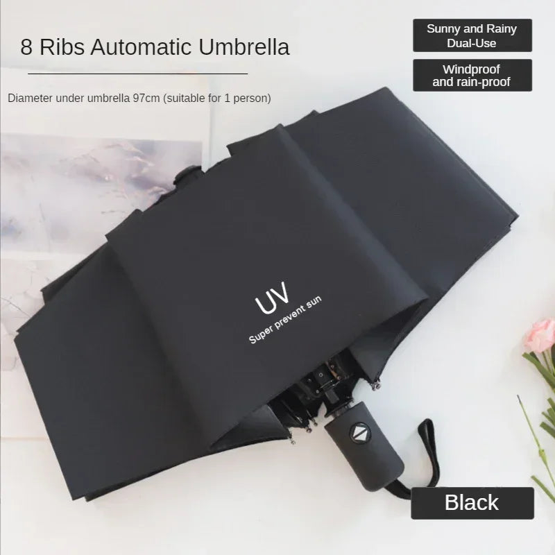 Guarda-chuva automático dobrável mini – Proteção UV, resistente à chuva e ao sol – Portátil, leve e à prova de vento – Estilo moderno para mulheres, homens e crianças