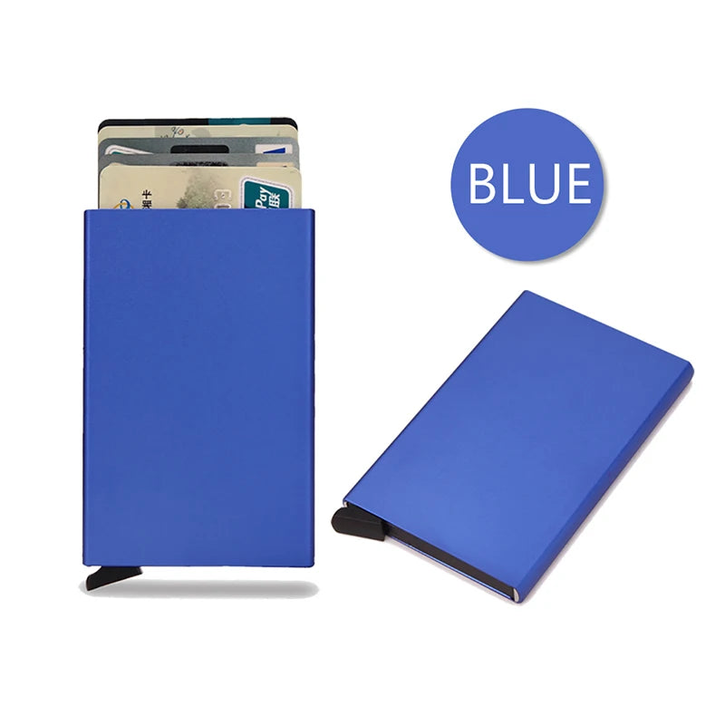 Rfid carteira inteligente titular do cartão de metal fino homens mulheres carteiras pop up minimalista carteira pequena bolsa preta valete walets para homem
