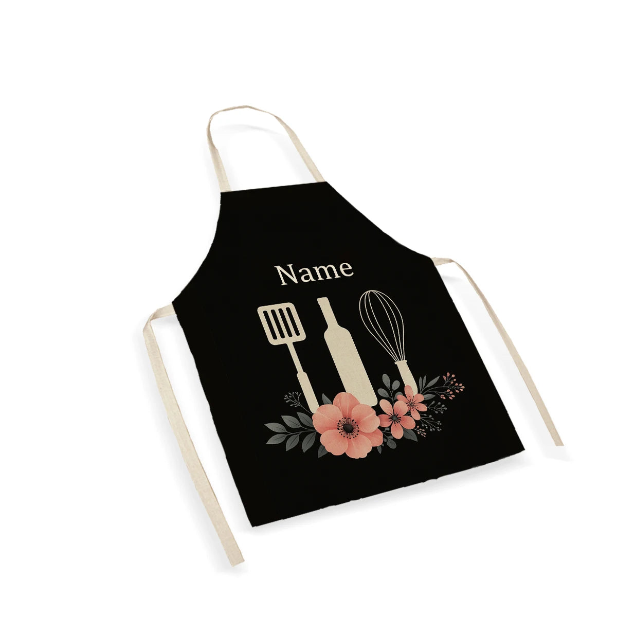 Aventais personalizáveis com nome ou texto – Estampa de flores, design artesanal – Ideal para cozinha, festas e trabalhos manuais, com estilo e personalidade para uso doméstico