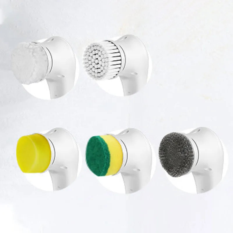 Escova de limpeza multifuncional branca – 5 cabeças intercambiáveis – Escova elétrica para casa, cozinha e banheiro