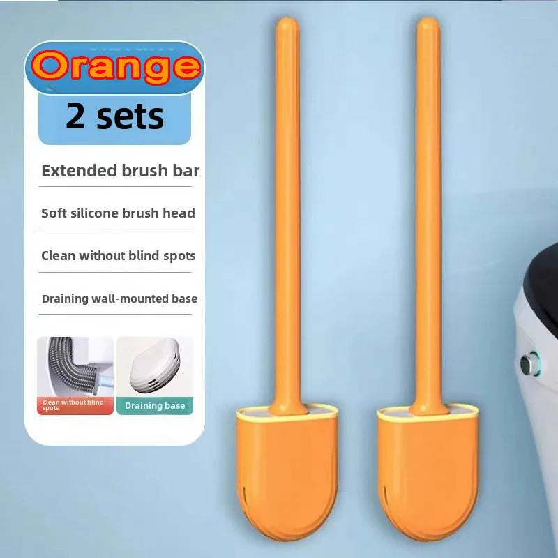 Escova de banheiro de silicone suspensa – Cabo longo e flexível – Escova de limpeza com suporte de secagem rápida – Acessório prático para banheiro