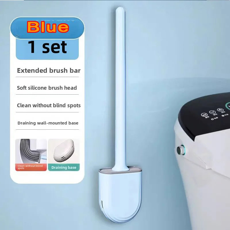 Escova de banheiro de silicone suspensa – Cabo longo e flexível – Escova de limpeza com suporte de secagem rápida – Acessório prático para banheiro