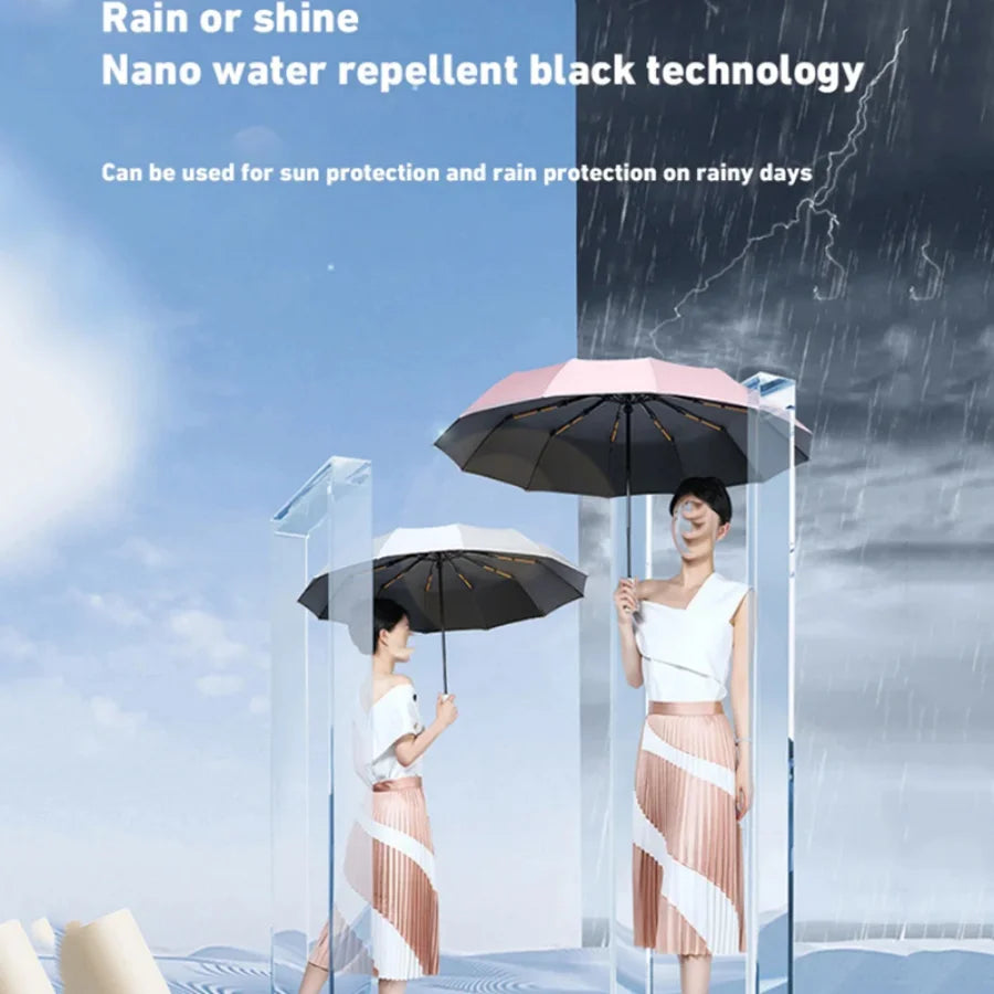 Guarda-chuva dobrável grande automático 106cm/41,73" – Reforçado 24K com proteção UV – À prova de vento e chuva, resistente e duráve