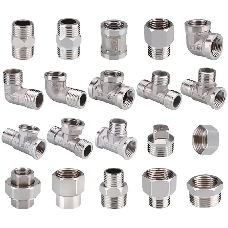 1/2 3/4 bsp rosca macho fêmea tipo t reduzindo cotovelo de aço inoxidável adaptador de junta tampa plug acoplador acessórios de encanamento