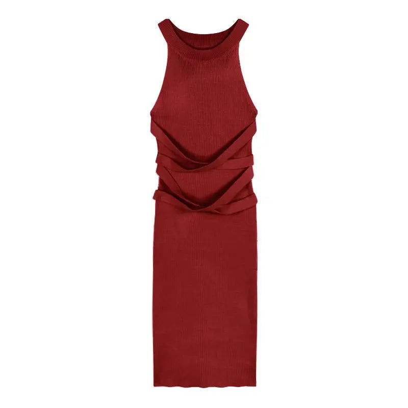 Vestido magro texturizado sem mangas para mulheres, vestidos sexy elegantes, moda verão casual, PTKPCC, novo