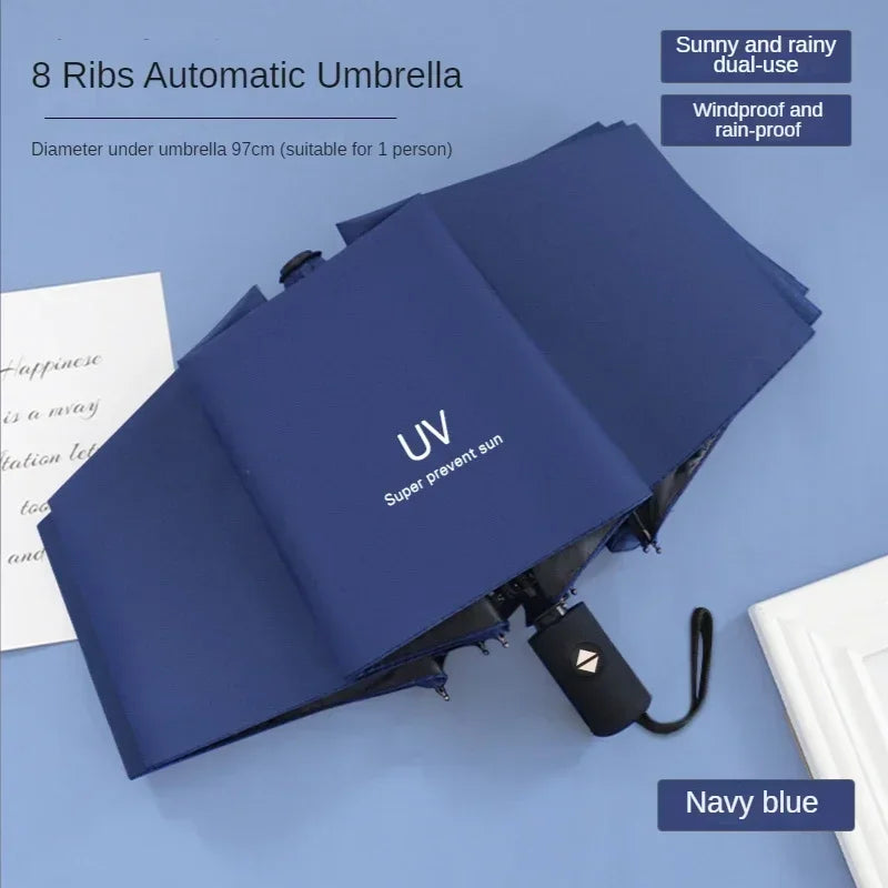 Guarda-chuva automático dobrável mini – Proteção UV, resistente à chuva e ao sol – Portátil, leve e à prova de vento – Estilo moderno para mulheres, homens e crianças