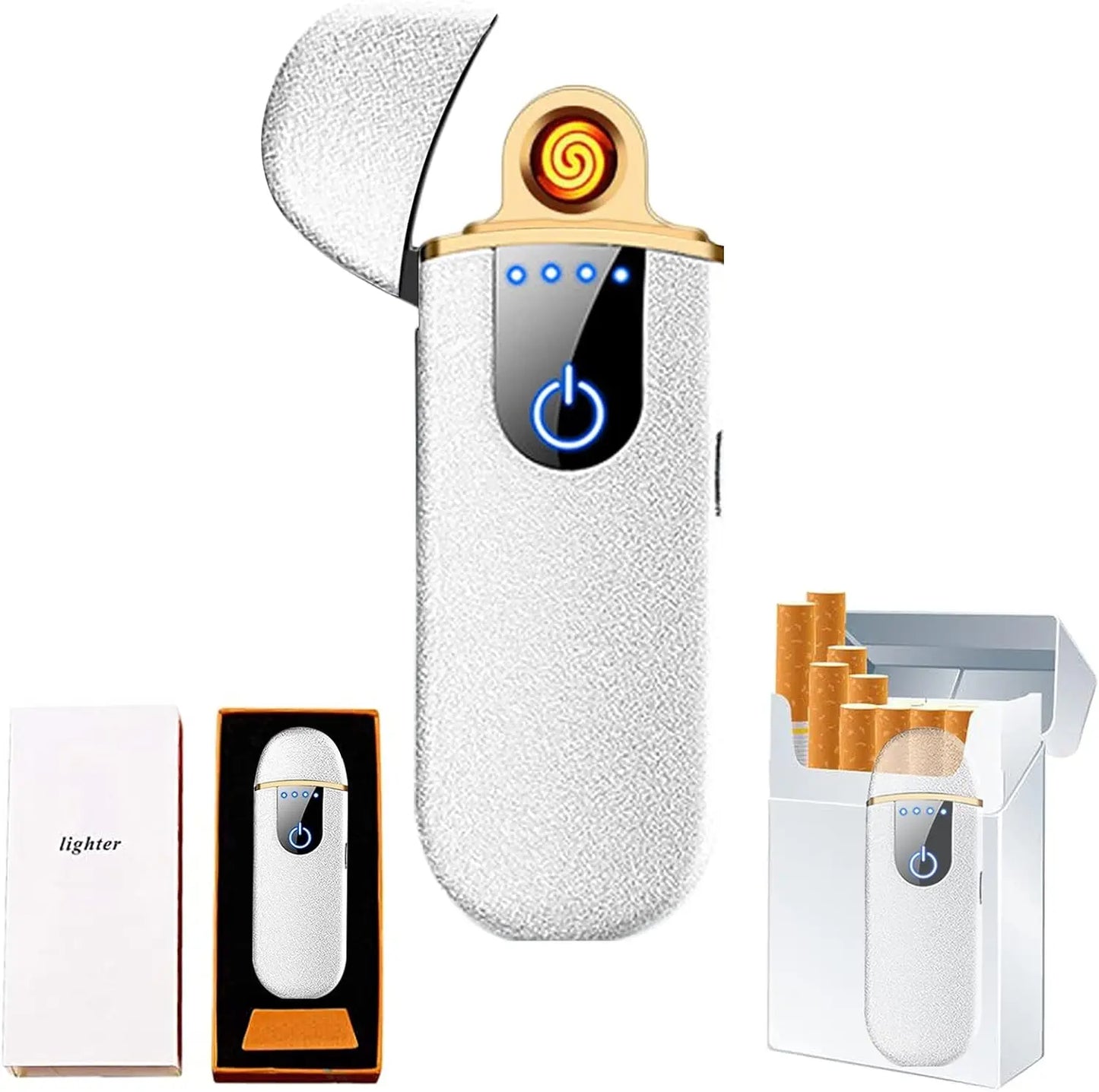 Isqueiro eletrônico inteligente – USB recarregável com carregamento cíclico – Acendimento por toque, à prova de vento, sem chama, com indicador de energia – Ideal para presente