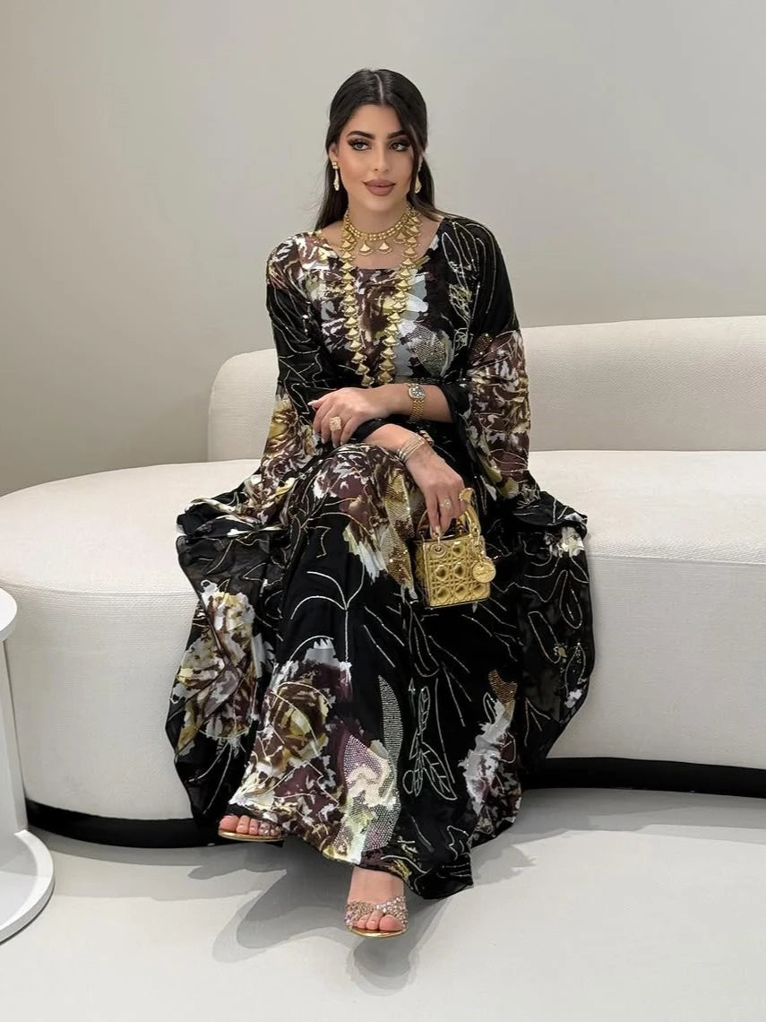 Vestido muçulmano para mulheres chiffon diamante festa abaya vestidos árabe longo robe marrocos dubai kaftan vestidos jalabiya ramadan eid