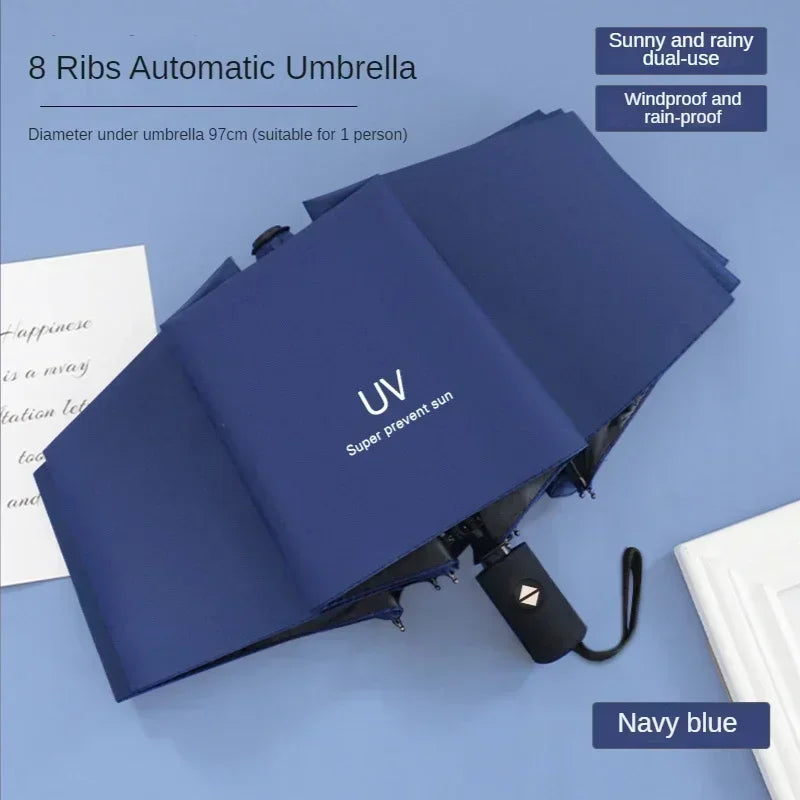 Guarda-chuva automático dobrável mini – Proteção UV, resistente à chuva e ao sol – Portátil, leve e à prova de vento – Estilo moderno para mulheres, homens e crianças