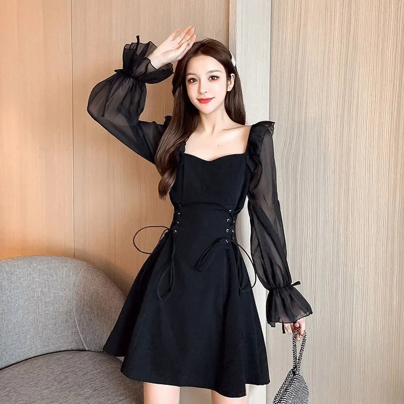 Vestido cetim de seda feminino, chiffon, sexy, preto, feriado, novos recursos, roupa estilo coreano, barato, casual x in, feminino, coquette