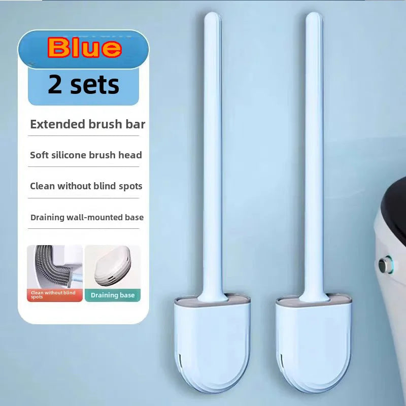 Escova de banheiro de silicone suspensa – Cabo longo e flexível – Escova de limpeza com suporte de secagem rápida – Acessório prático para banheiro