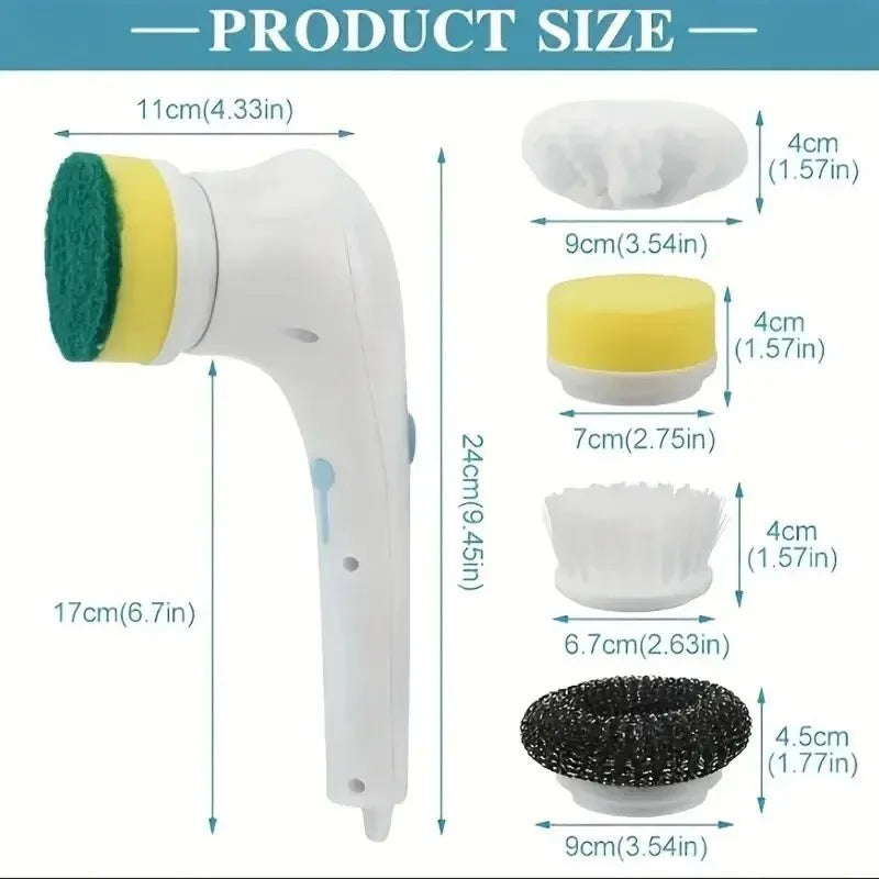 Escova de limpeza multifuncional branca – 5 cabeças intercambiáveis – Escova elétrica para casa, cozinha e banheiro