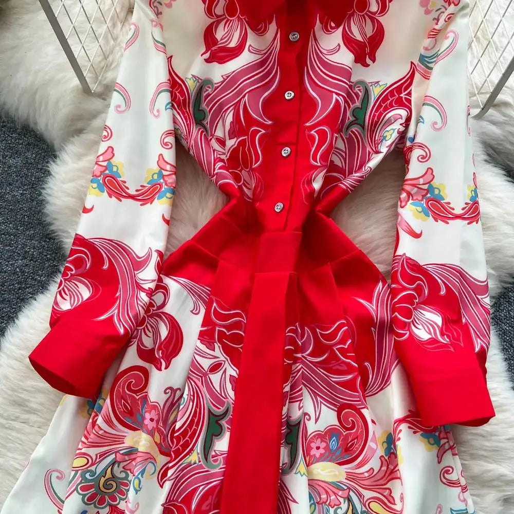 Moda high-end sentimento vestido elegante estilo tribunal europeu longo impresso emagrecimento novo design feminino sensação retro verão