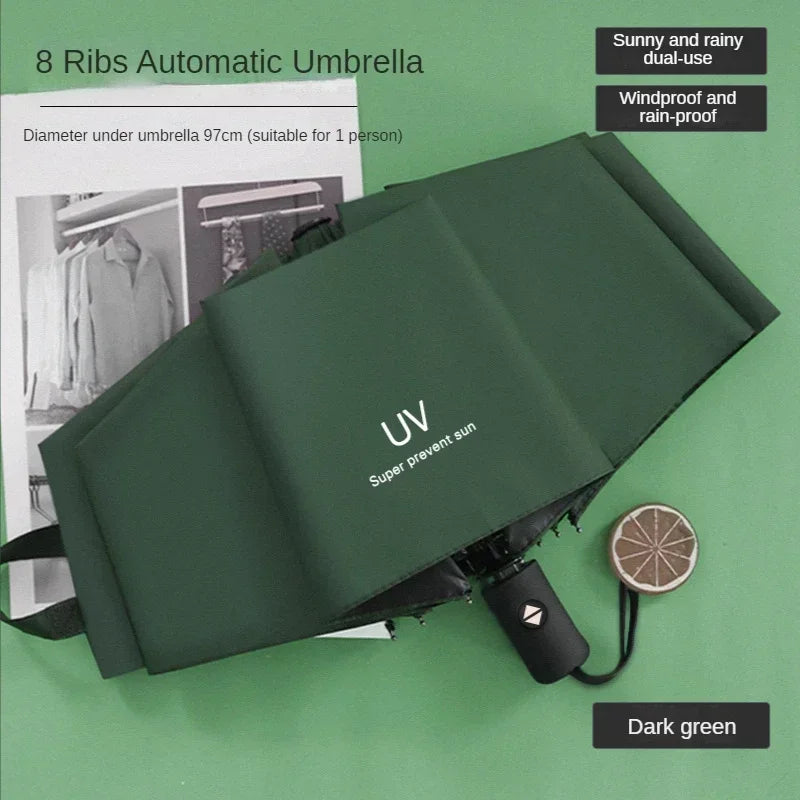 Guarda-chuva automático dobrável mini – Proteção UV, resistente à chuva e ao sol – Portátil, leve e à prova de vento – Estilo moderno para mulheres, homens e crianças