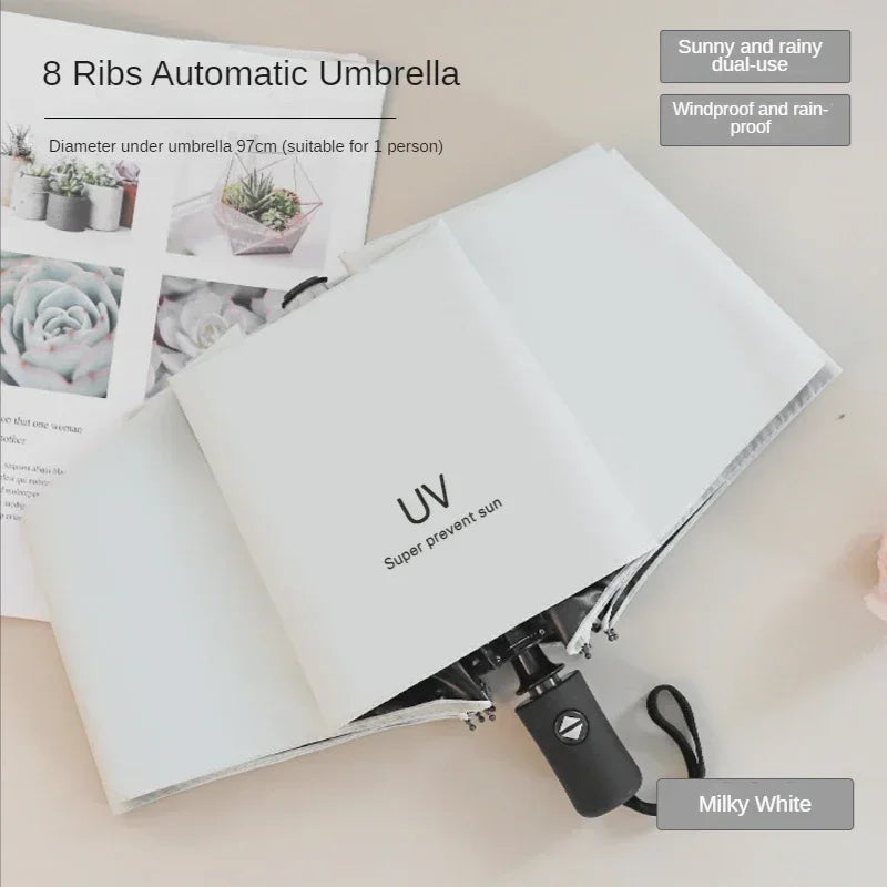 Guarda-chuva automático dobrável mini – Proteção UV, resistente à chuva e ao sol – Portátil, leve e à prova de vento – Estilo moderno para mulheres, homens e crianças