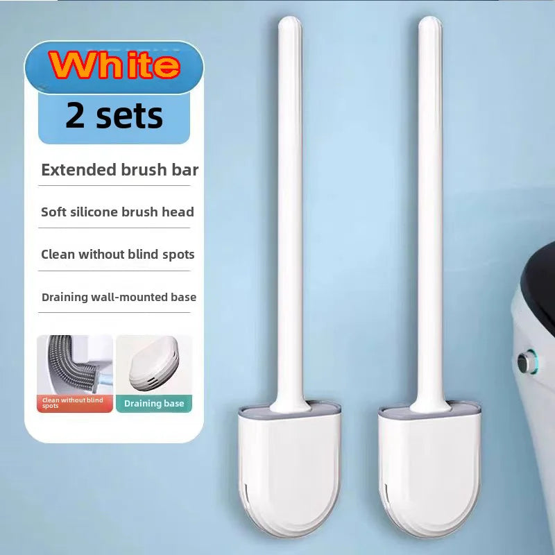 Escova de banheiro de silicone suspensa – Cabo longo e flexível – Escova de limpeza com suporte de secagem rápida – Acessório prático para banheiro
