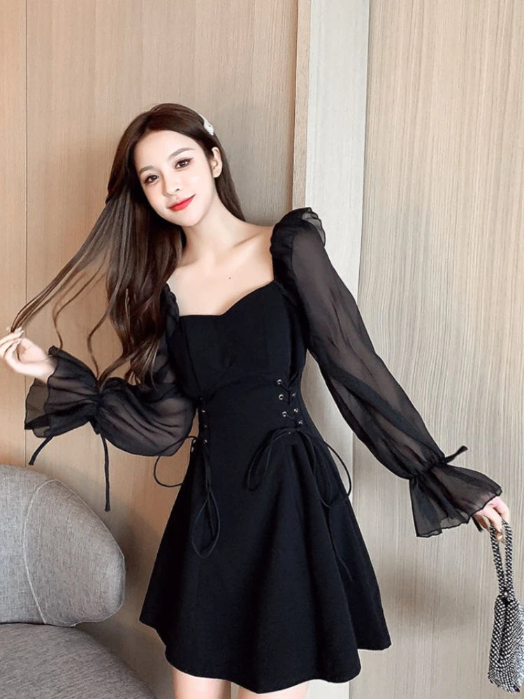 Vestido cetim de seda feminino, chiffon, sexy, preto, feriado, novos recursos, roupa estilo coreano, barato, casual x in, feminino, coquette