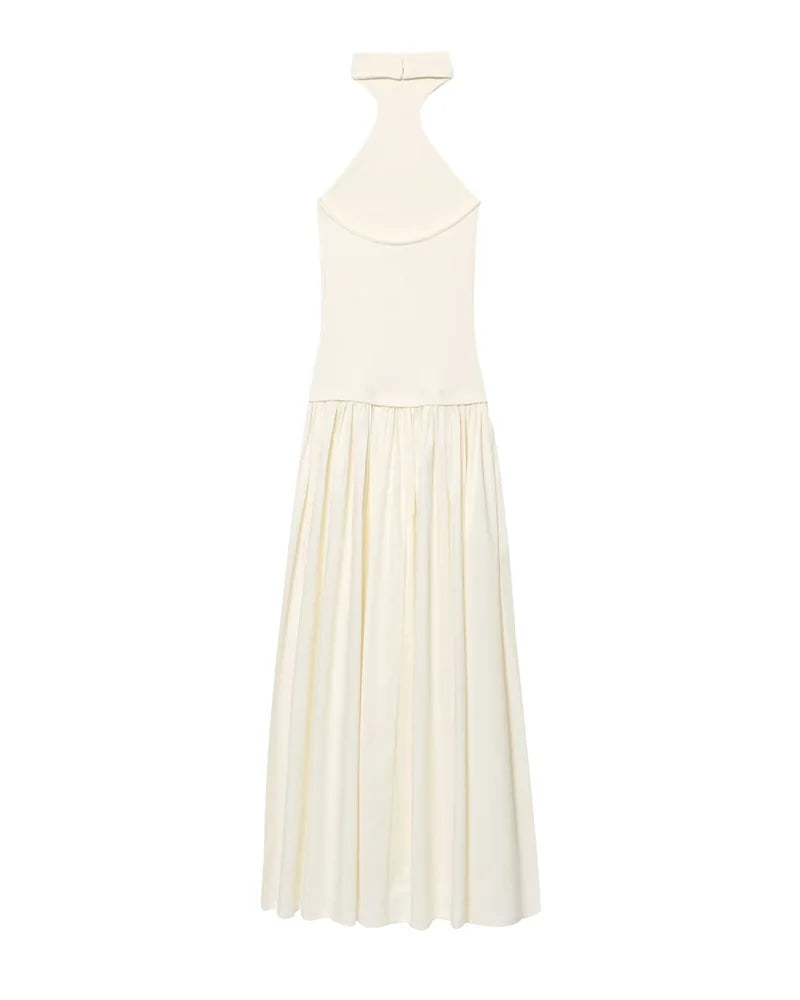 Vestido feminino novo verão 2025 branco halterneck painéis vestido sexy fora do ombro design elegante temperamento personalidade