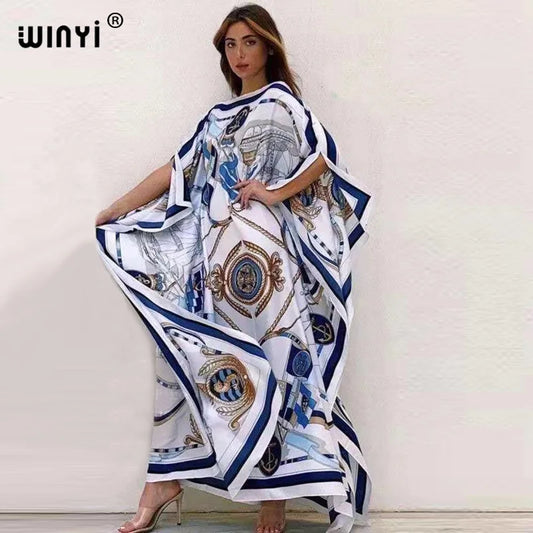 Vestidos impressos para as mulheres 2021 design de moda solto vestido batwing maxi longo femme vestidos de verão outono festa elegante vestido